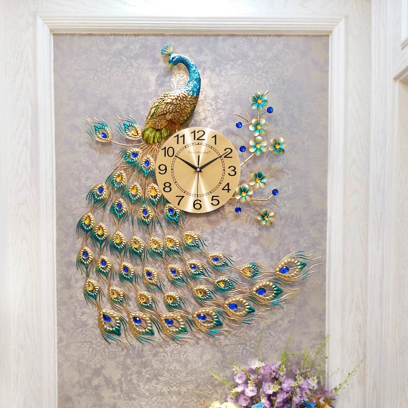 lianzhuang恋妆欧式孔雀挂钟客厅钟表创意现代装饰时钟壁挂表石英详情图3