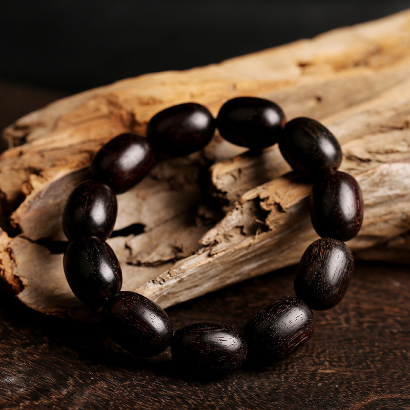 Indian small-leaf red sandalwood 10mm bucket bead bracelet, original small-leaf red sandalwood bracelet with cow hair pattern, Buddhist prayer beads and cultural playthings Specification image