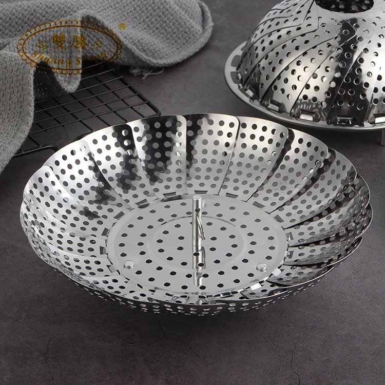 Stainless steel steamer rack Folding steamer rack household steamer steamer Stainless steel steamer tray retractable fruit drain basket Specification drawing