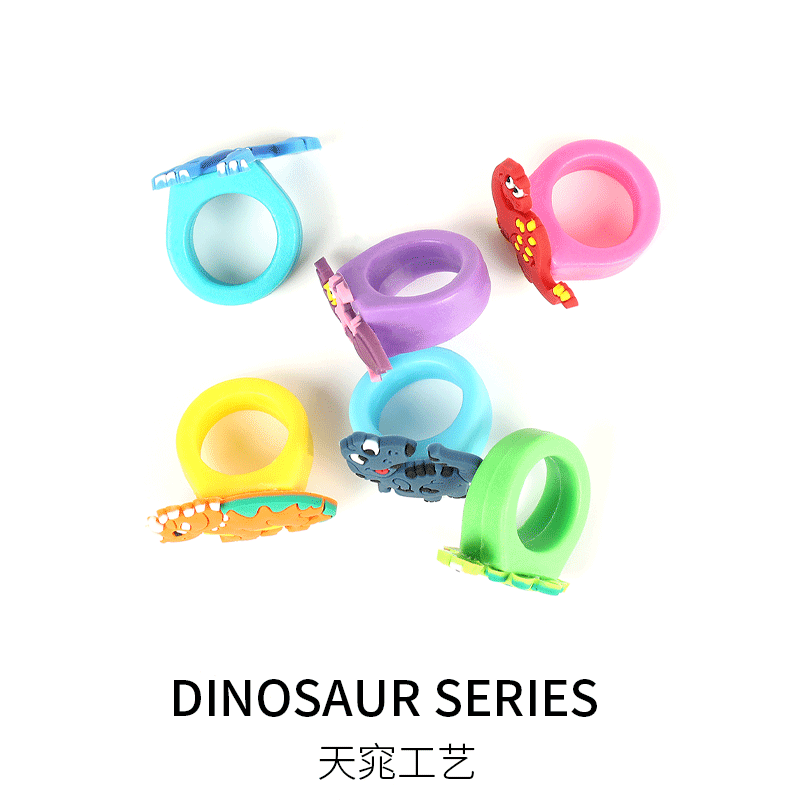 Personalized cartoon PVC dinosaur ring, creative soft rubber doll ring wholesale, dinosaur pattern jewelry and accessories 1 Specification image