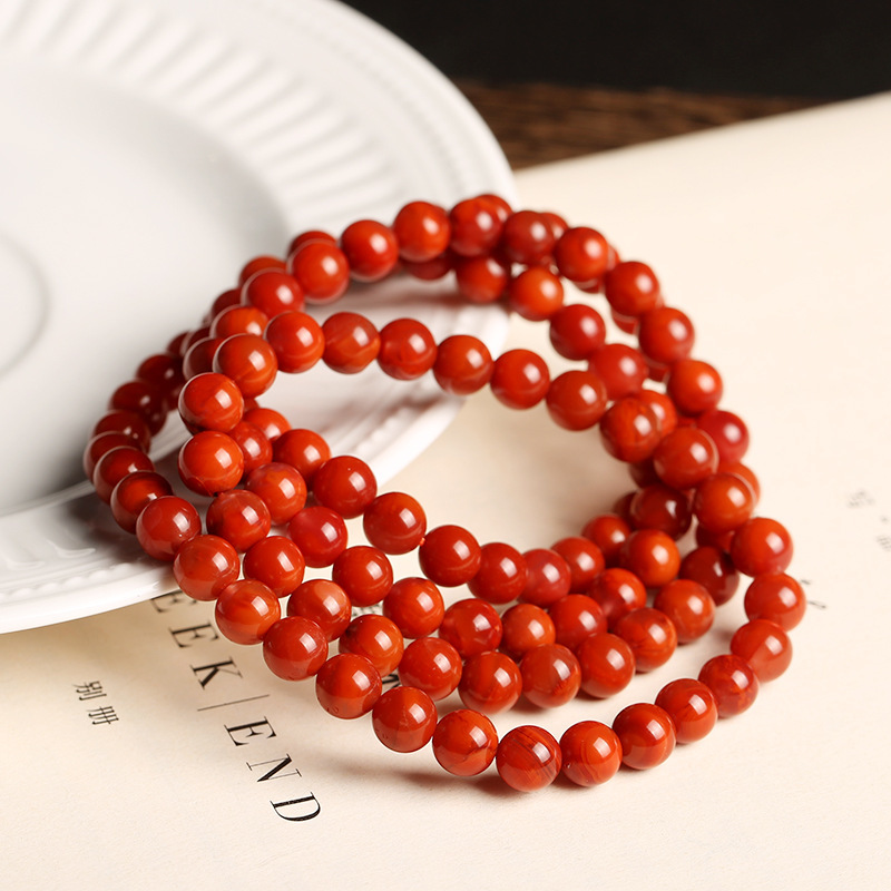 仇氏 天然南红玛瑙7mm圆珠手链 川料火焰红南红手串绕四圈佛珠图