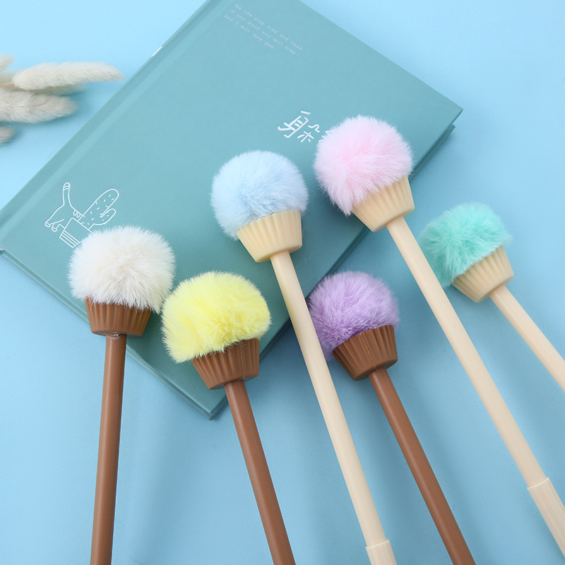 Korean version 2161 Creative ice cream Cone ball gel Pen Cute Ice cream, colorful plush ice cream, decorative signature pen Specification image