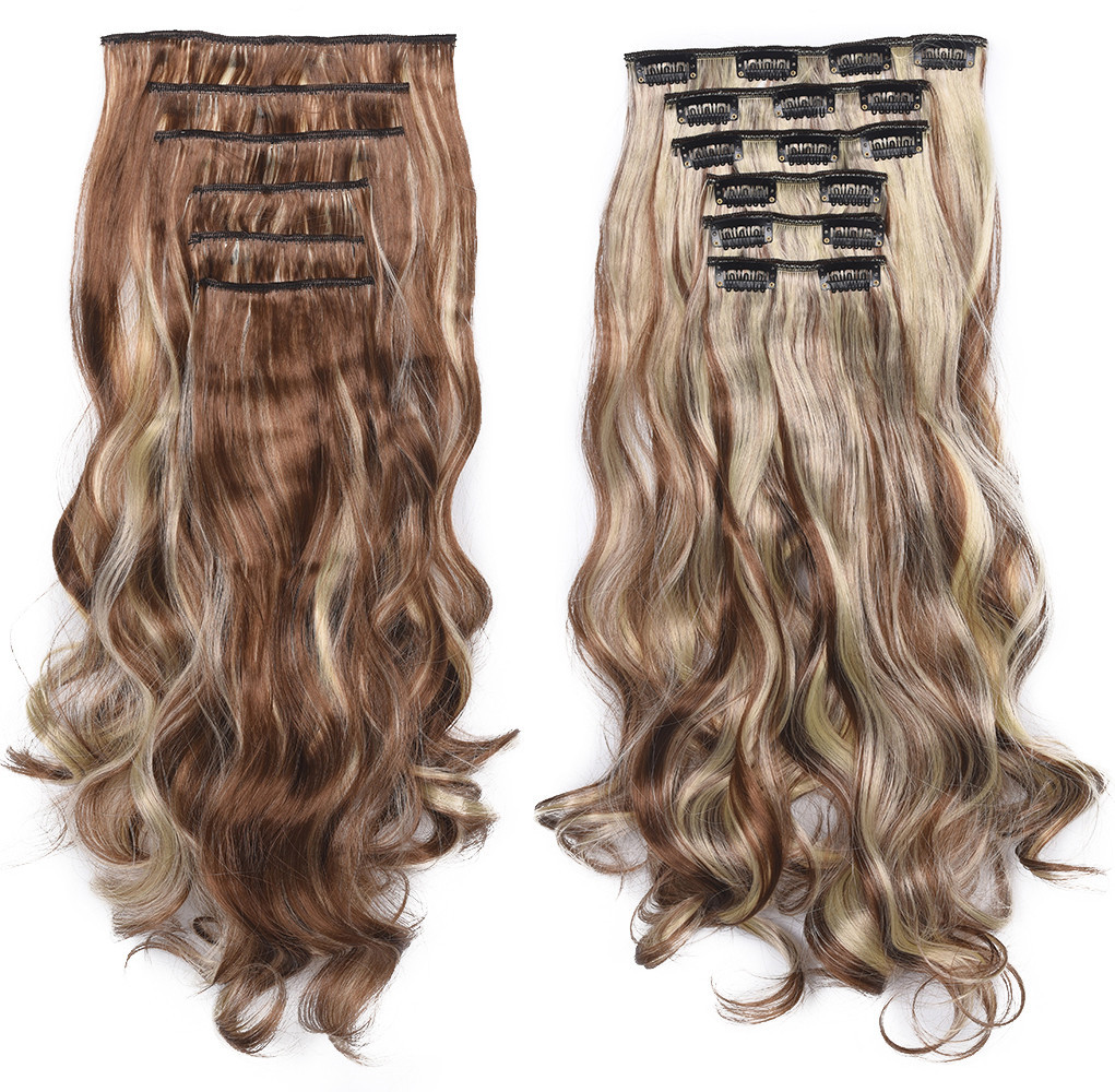 European and American clip hair 6 pieces wig pieces 16 calories long curly hair wig extensions wig extensions details Picture