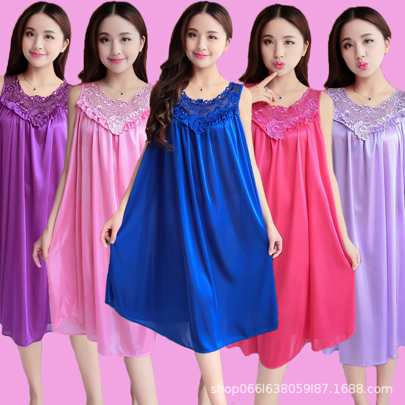 Summer Korean Version Ice Silk Pajamas Fat Mm Nightdress Large Women's Halter Imitation Silk Thin Summer Loose Home Wear