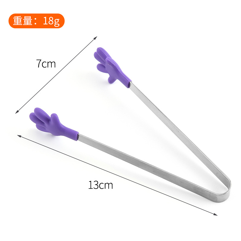 Silicone sugar cube tongs, stainless steel food tongs, food tongs, sugar cube tongs, creative small palms, silicone food tongs, ice tongs Specification image