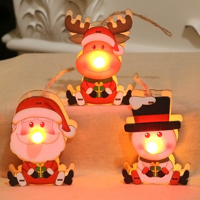 新款圣诞装饰品 圣诞节木质发光挂件儿童礼物圣诞树装饰挂件图