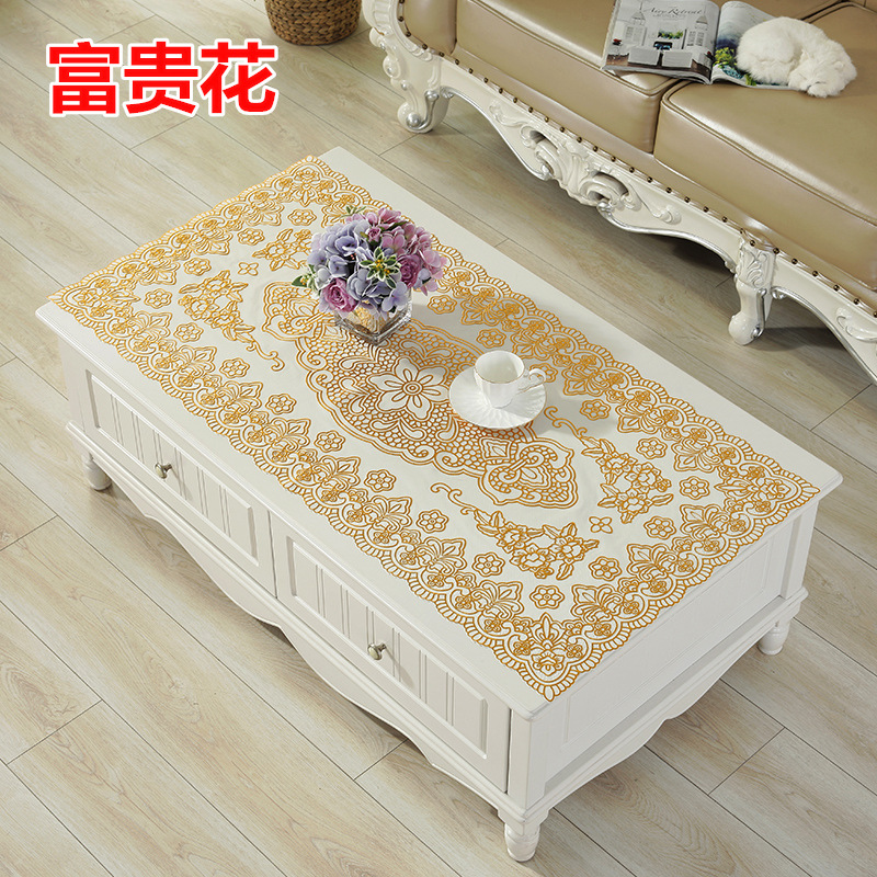 60*100Cm Rich Flower Hollow Coffee Table Mat Pvc Hot Gold Rectangular Tablecloth Europe And The United States Small Table Cloth Cross-Border