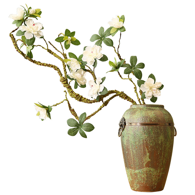 Simulación azaleas flores falsas flores en seda decoración del hogar zen chino jarrones de cerámica colocación floral Item Picture