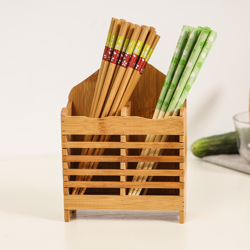 Household Bamboo And Wooden Chopsticks Basket Hanging Drain Chopsticks Stand Quick Chopsticks Container Kitchen Items Spoon Chopsticks Container Chopsticks Basket Specification drawing