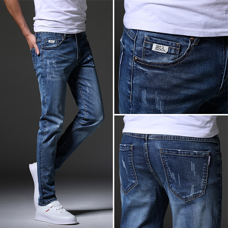 Spring and Autumn Stretch men's jeans, Korean-style slimming men's wear, versatile for small feet, 2022 new trendy and casual men's pants