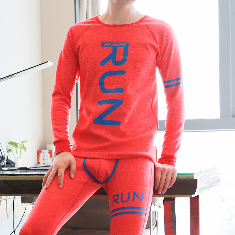 Huajielong men's thermal underwear set with fleece and thickening, trendy and sexy winter Korean-style base underwear details Picture