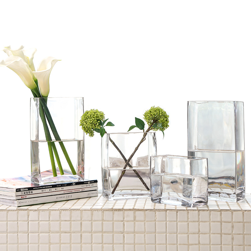 Square Vase Glass Vase Transparent Hydroponics Rich Bamboo Lily Flat Vase Square Vase Flower Art Living Room Flower Arrangement Decoration details Picture