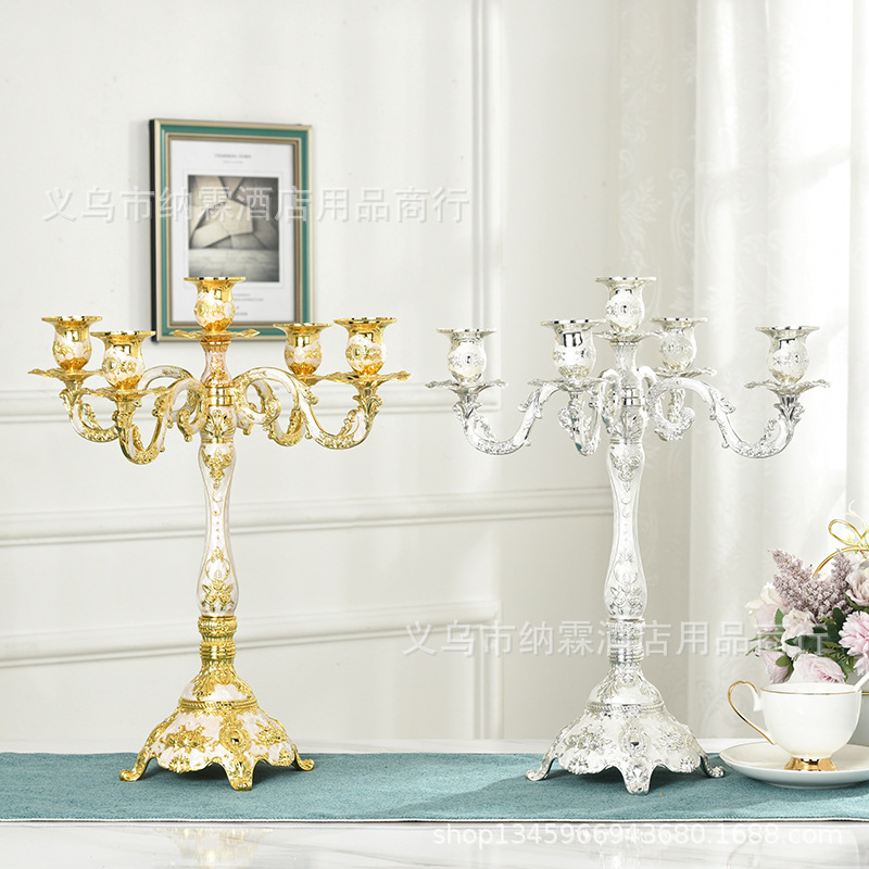New three-head and five-head luxury metal alloy high-end European-style alloy candlesticks, classic styles for home, hotel and KTV