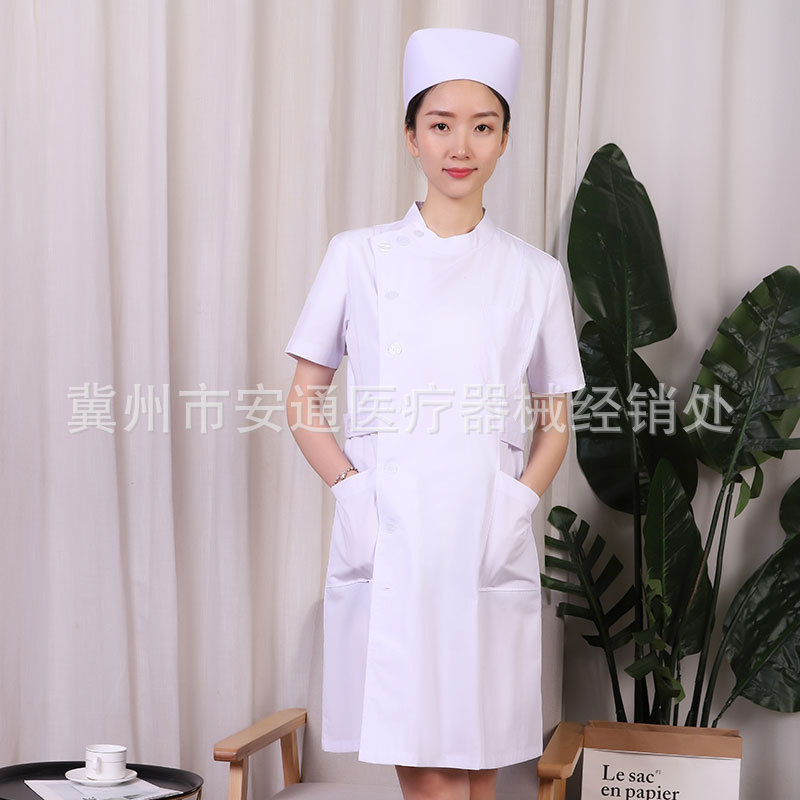 Nurse Dress Women Winter Long Sleeve Thick Large Size Short Sleeve Stand Collar Autumn And Winter White Coat Beauty Salon Work Clothes details Picture
