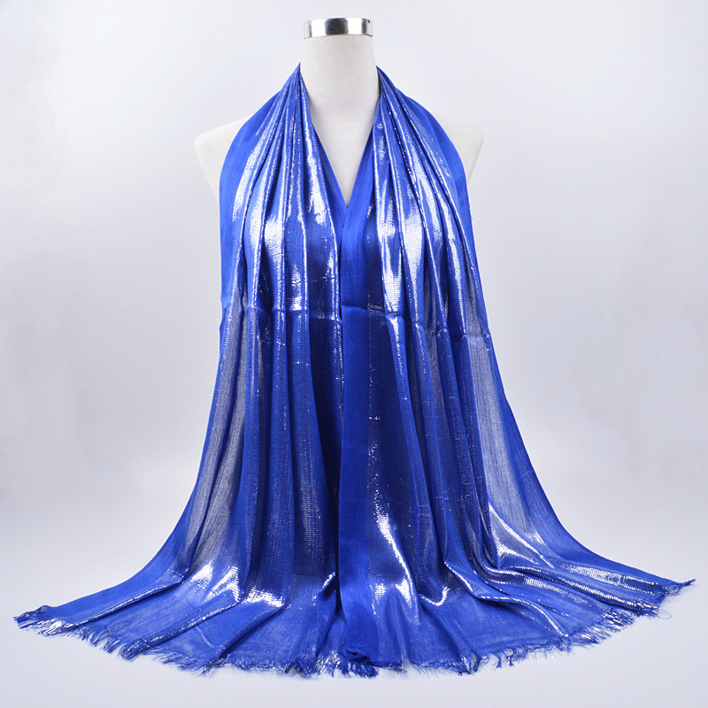 Foreign Trade Spring And Autumn New Cotton Gold Silk Scarf Ladies Monochrome Tassel Silk Scarf Muslim Baotou Long Scarf Europe And The United States details Picture