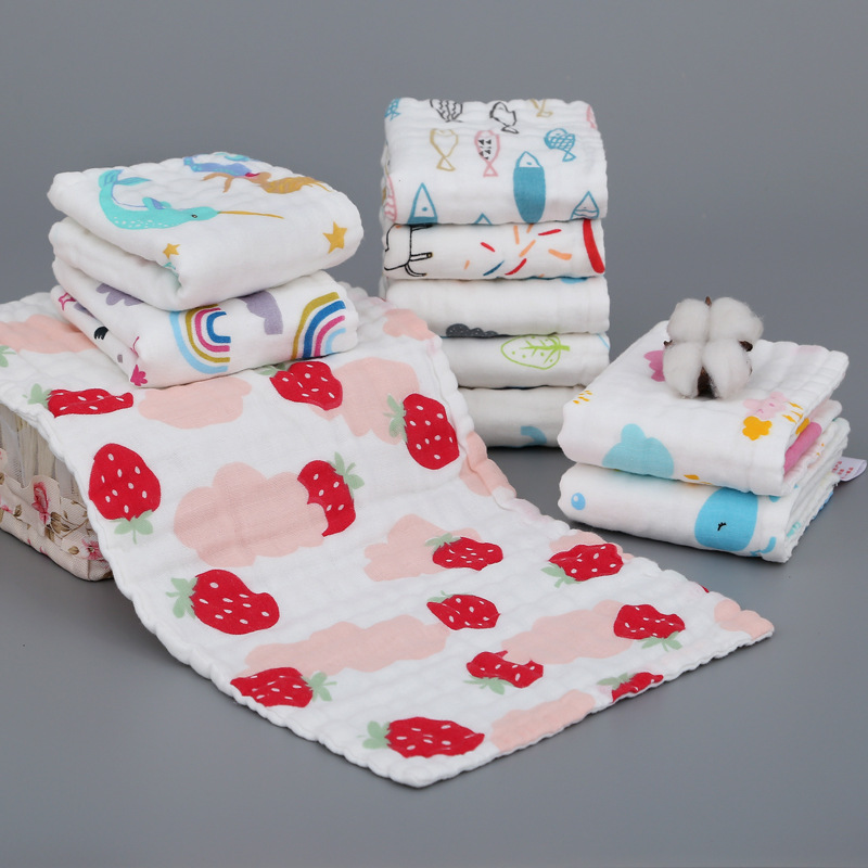 High-Density Six-Layer Pure Cotton Small Towel 6-Layer Gauze Children's Face Towel Washing Cotton Children's Towel Printed Water Mouth Towel Wholesale