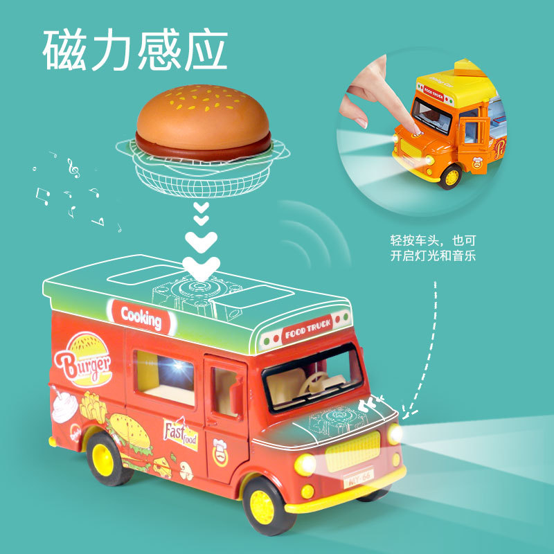 Mingyuan Huili Alloy magnetic induction Music Food Truck, children's ice cream burger, car toy, cross-border Amazon details Picture