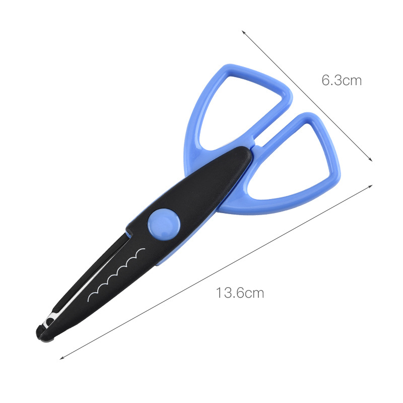 Children's scissors, student stationery scissors, hand scissors, 5-inch triangular handle lace scissors, photo album, photo lace scissors Specification image