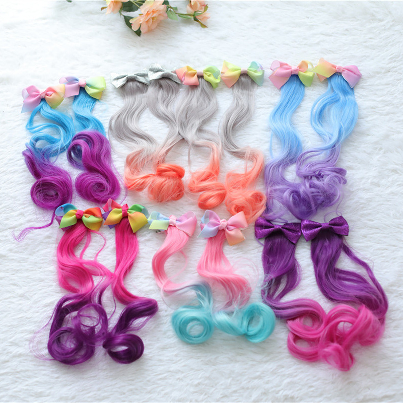 Cross-border e-commerce new colorful wig children's bow gradient hair clip ribbon top clip princess hair accessories hair flower Item Picture
