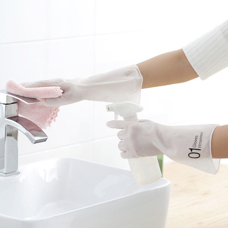 透白半透明洗碗手套女防水乳胶厨房耐用清洁家务洗衣服刷碗胶皮橡详情图2