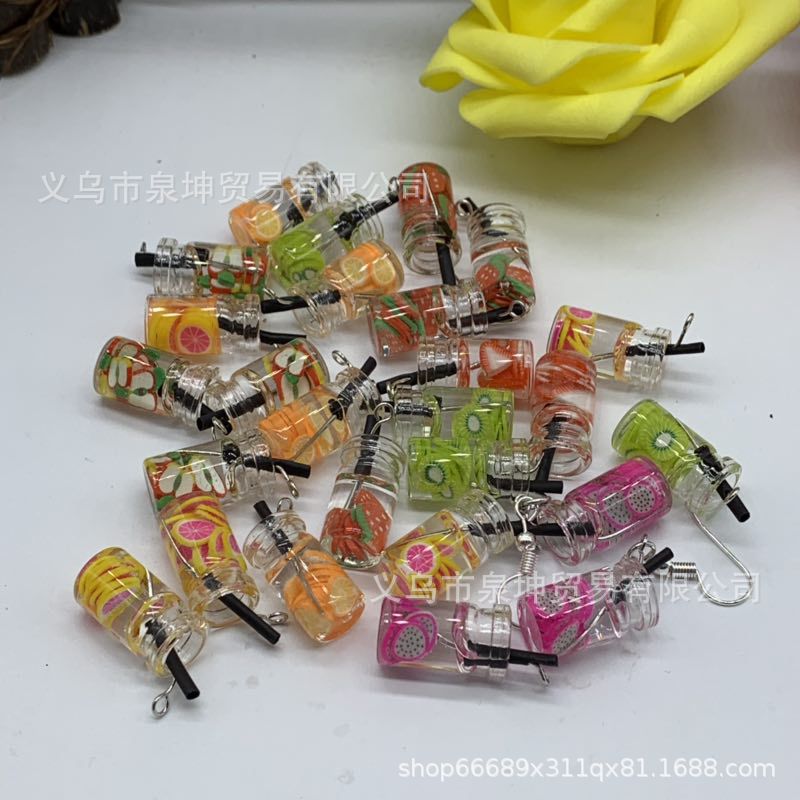 New glass bottle milk tea cute and fresh pendant keychain pendant diy accessory pendant Item Picture