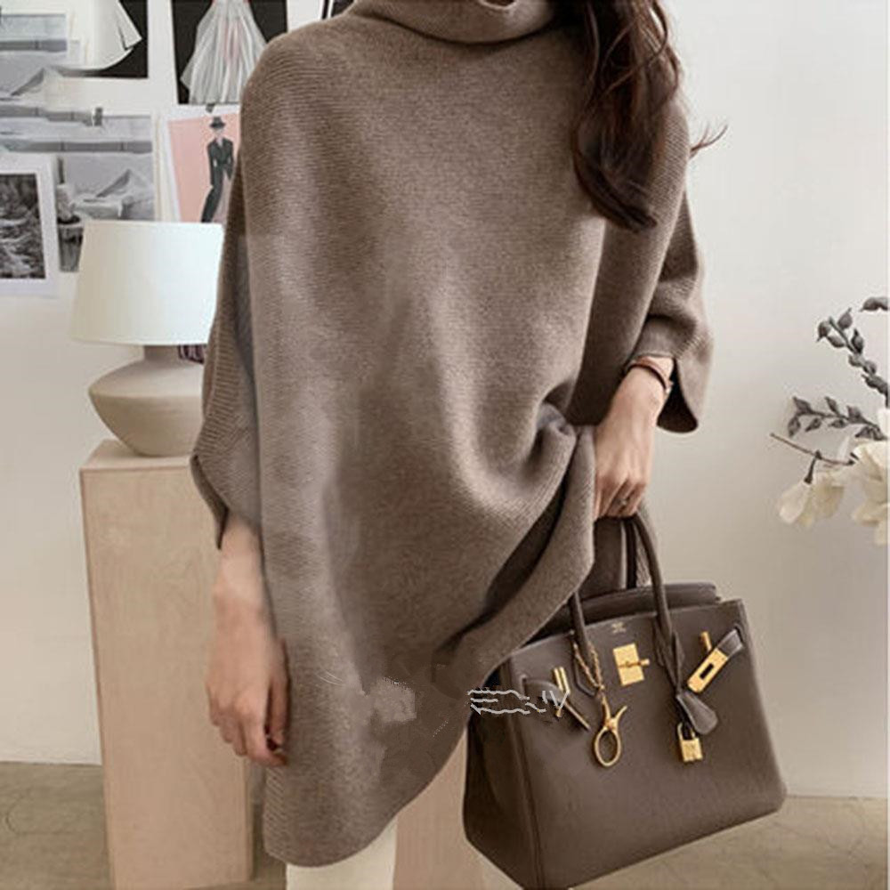 Mid-length cape sweater pullover for loose outerwear in autumn and winter, laid-back style knitted 蝙蝠衫 details Picture