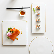 镀金边盘陶瓷西餐盘牛排盘创意日式寿司盘刺身方盘蛋糕平板碟网红