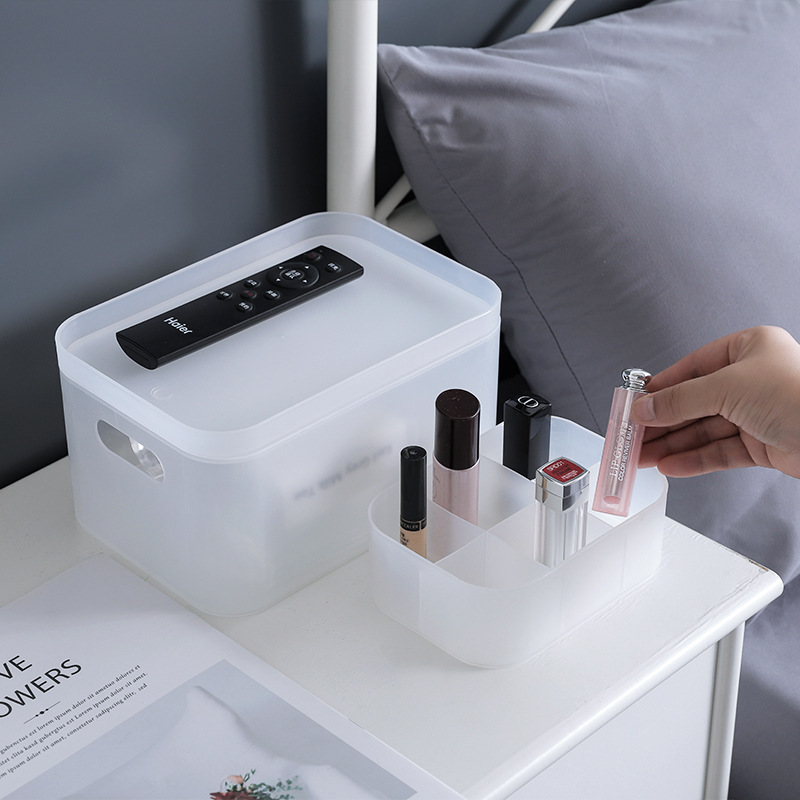 2532 Desktop Storage Box Cosmetic Box Plastic Frosted Division With Cover Mask Box Cosmetic Table Organizer Box Specification drawing