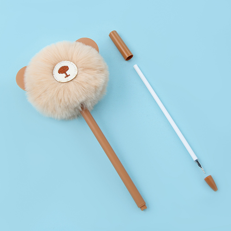 South Korea Stationery Creative Cartoon Bear Hairball Pen Fluffy Cute Pen Warm Cute Bao Bei Bei Neutral Pen Wholesale Application Scenario