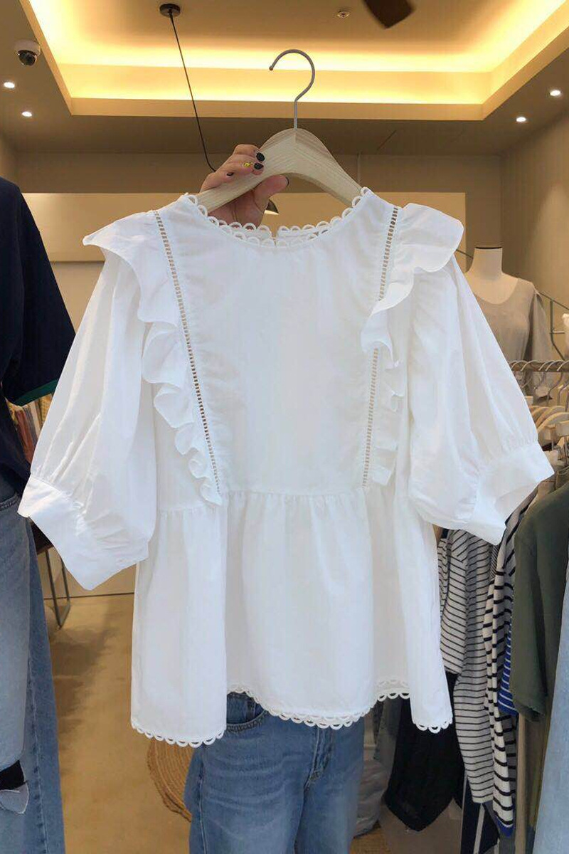 Dongdaemun, South Korea's 2023 summer new women's clothing collection: Korean-style short-sleeved doll shirts with youthful ruffles are trendy Specification image