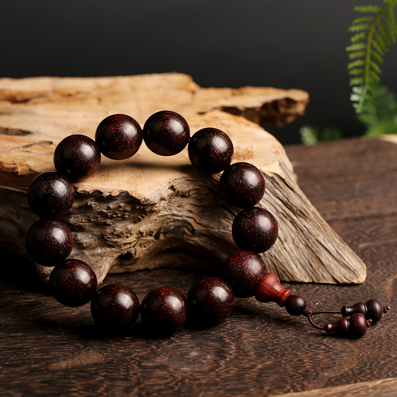 Zambian blood sandalwood Buddhist prayer bead bracelet, hanging gourd, imitation Indian Golden Star small-leaf red sandalwood bracelet, 18MM Specification image