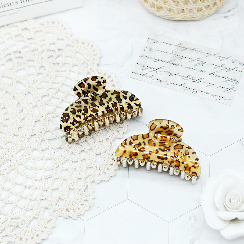 Korean Hair Accessories 7 Cm Acrylic Acetate Clip Female Dark Leopard Pattern Plate Hair Clip Wholesale 2 Yuan Store