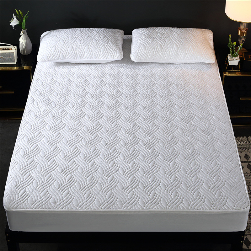 Hotel Special Solid Color Bed Cover Single Piece Washed Cotton Padded Simmons Protective Cover Removable Bed Cover Mattress Cover details Picture