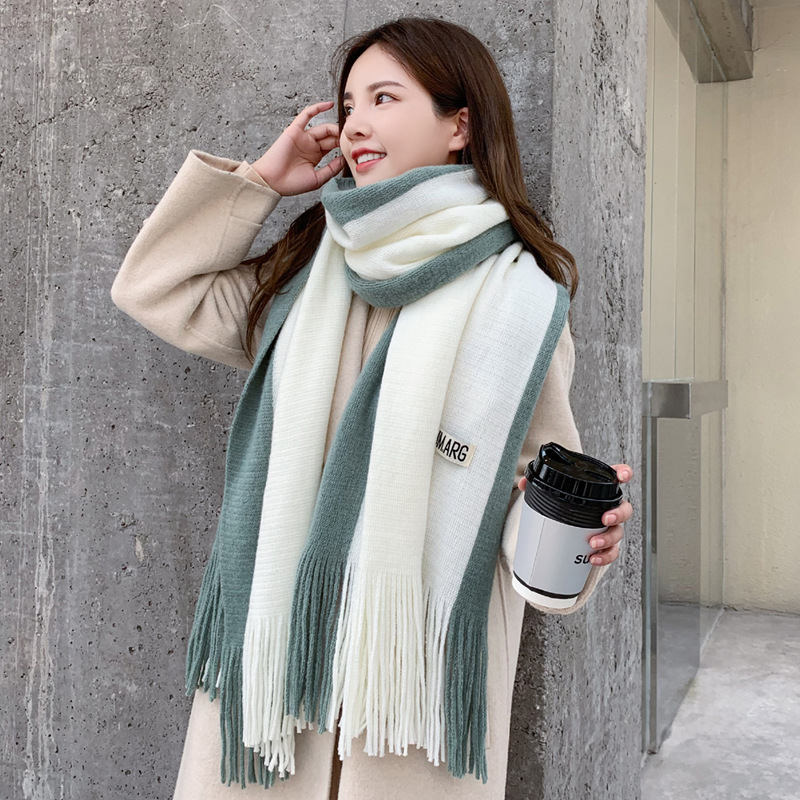 Two-Color Splicing Scarf 2022 Autumn Winter Korean Version Of The New Imitation Cashmere Fringe Warm Men Matching Color Bib Women