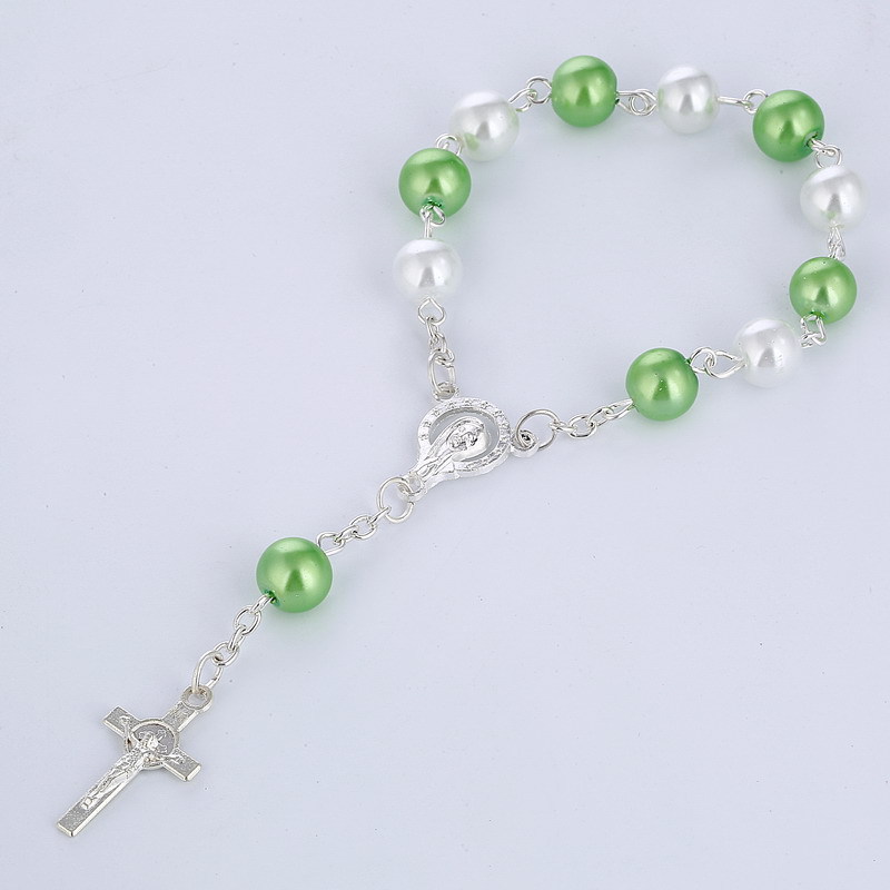 Europe And The United States Foreign Trade Selling Classic 12-Color Glass Pearl Cross Rosary Beads Religious Bracelet Lovers Jewelry Factory Direct Sales Specification drawing