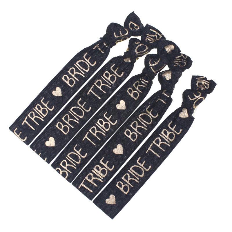 Manufacturers Direct Spot Bride Elastic Bag Side Band Knot Hair Band Hot Gold Printing Elastic Wholesale 1.5Cm details Picture