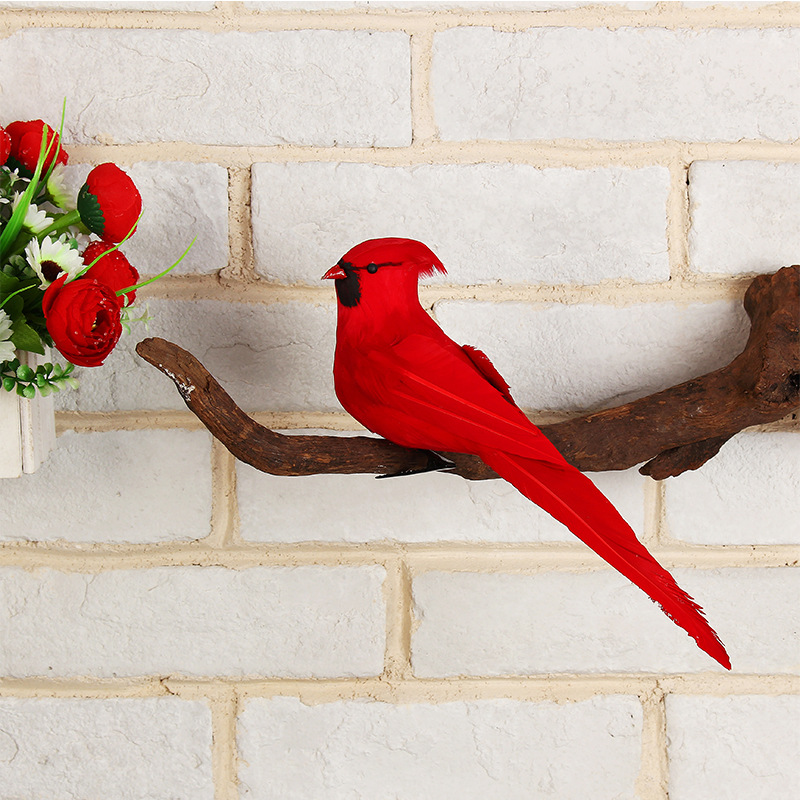 创意仿真羽毛小鸟25cm圣诞装饰红鸟工艺品家居鸟摆件红鸟详情图1