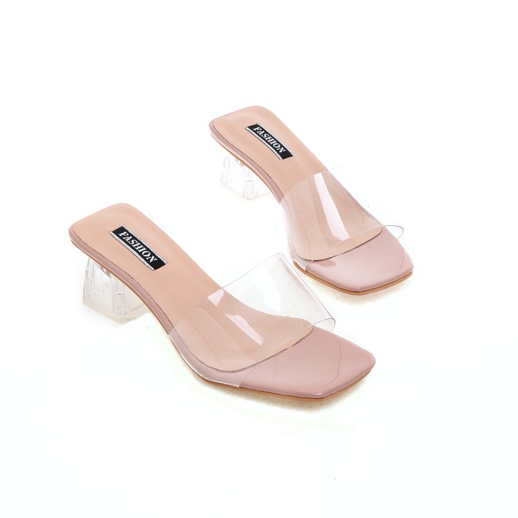 2023 Spring New Korean Slippers With Transparent Open Toe Flip-Flops Fashion Crystal Thick Heel Sandals Wholesale Item Picture