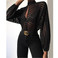 ebay速卖通秋季新款女士条纹立领镂空上衣性感长袖透视女式衬衫图