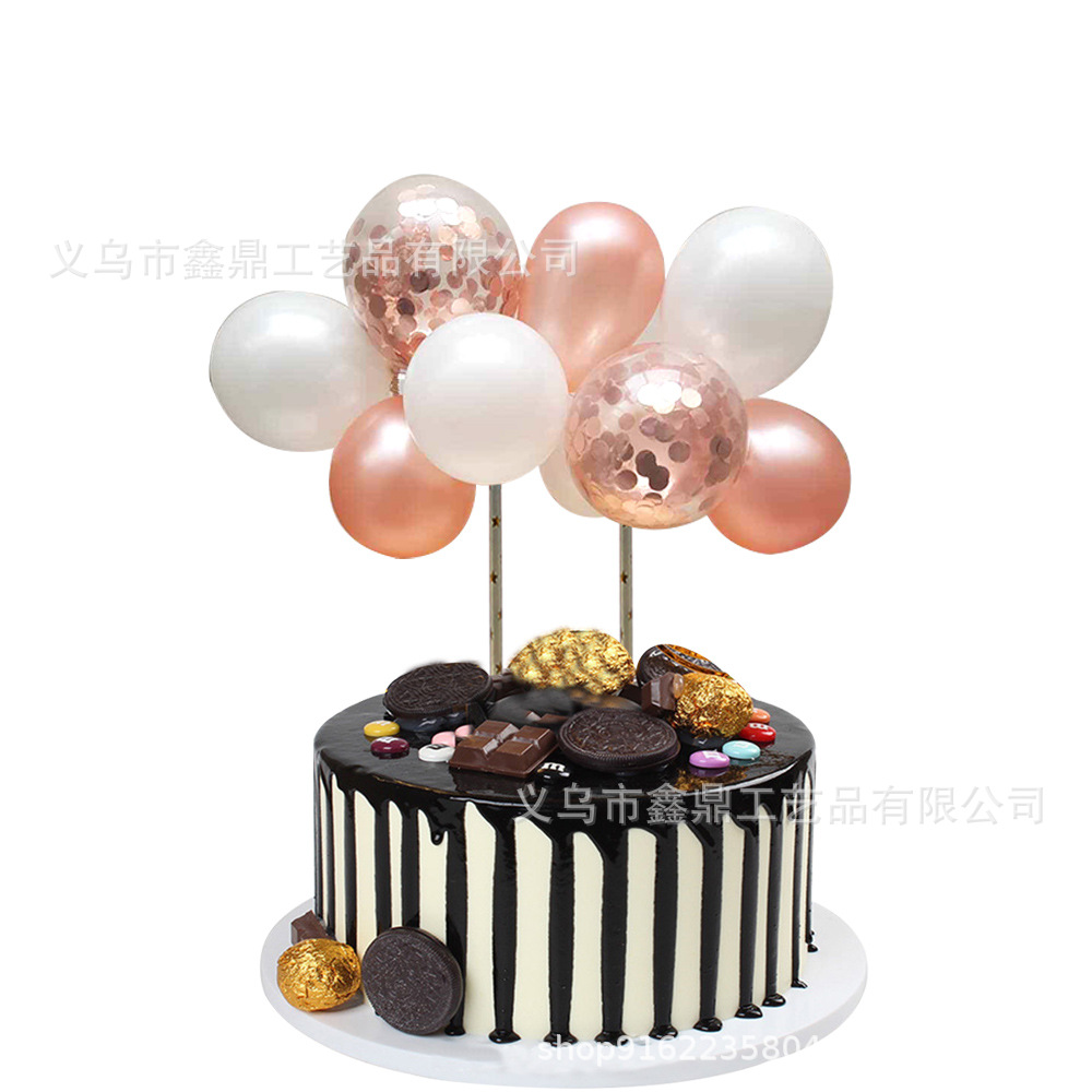跨境蛋糕装饰插签 5寸生日派对纸屑亮片气球装饰烘焙布置蛋糕气球