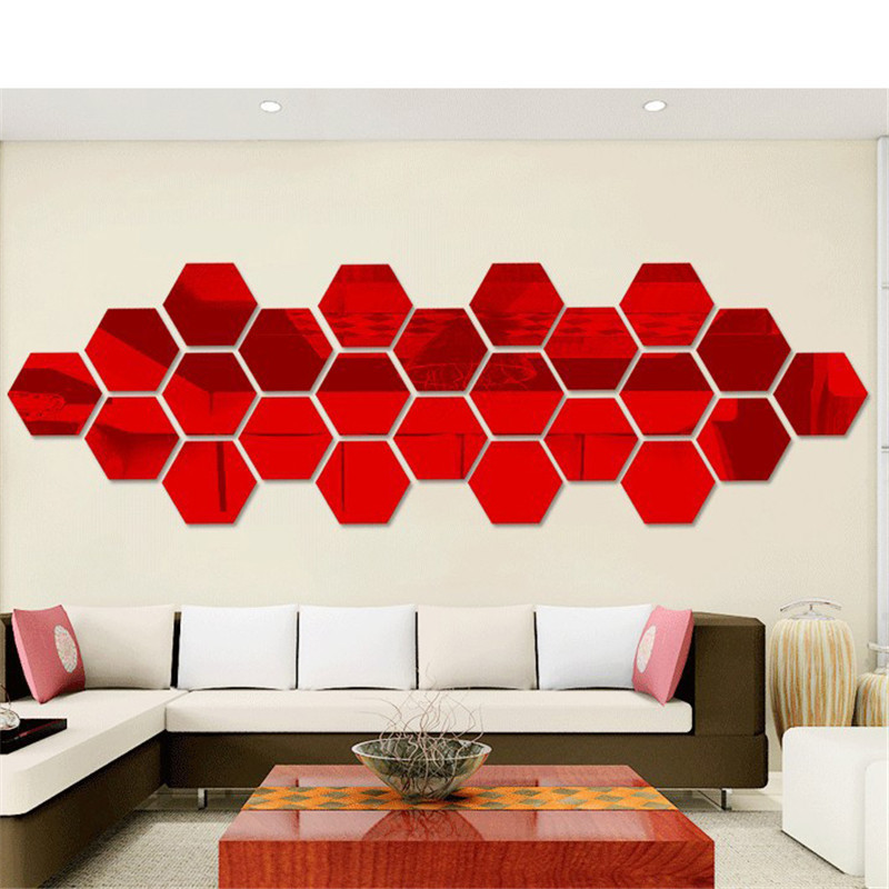 Cross-border products Hexagonal three-dimensional mirror wall sticker restaurant aisle stairs personality decoration mirror sticker hex frame wall sticker Specification drawing