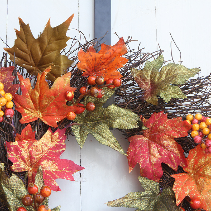 Harvest Festival 40 50 60Cm Maple Leaf Garland Mall Bar Hanging Artificial Pumpkin Berry Autumnal Rattan Circle At Home details Picture