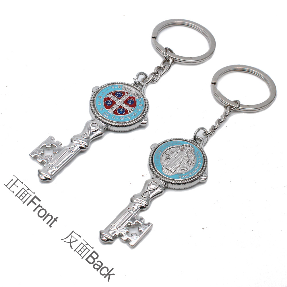 Colorful key-shaped Saint Benedict keychains, pendants, rings, ornaments, religious holy site gifts