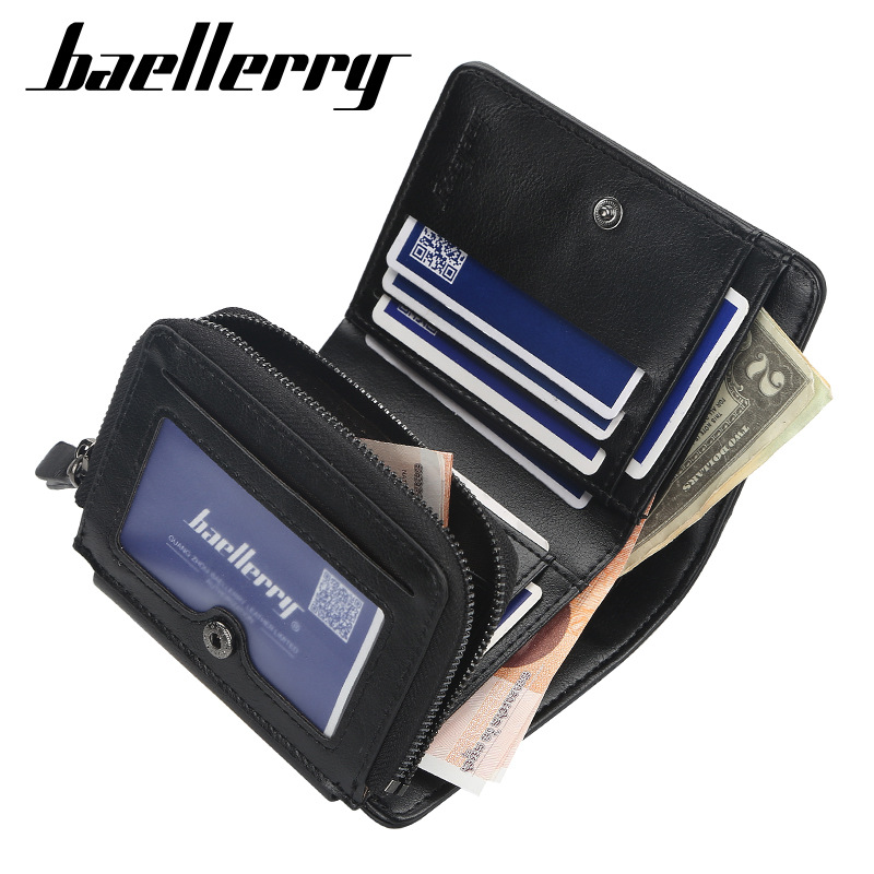Baellerry Wallet For Men Short European And American Multi-Card Triple Fold Zipper Purse Fashion Thin Card Bag For Men details Picture