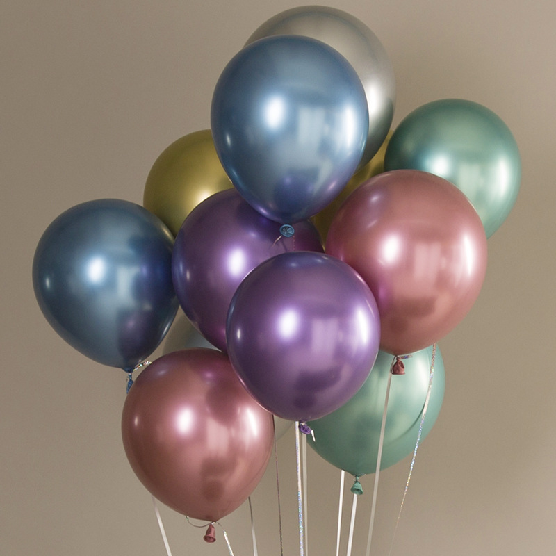 厂家批发10寸12寸加厚金属色乳胶气球婚庆派对装饰金属铬色气球图