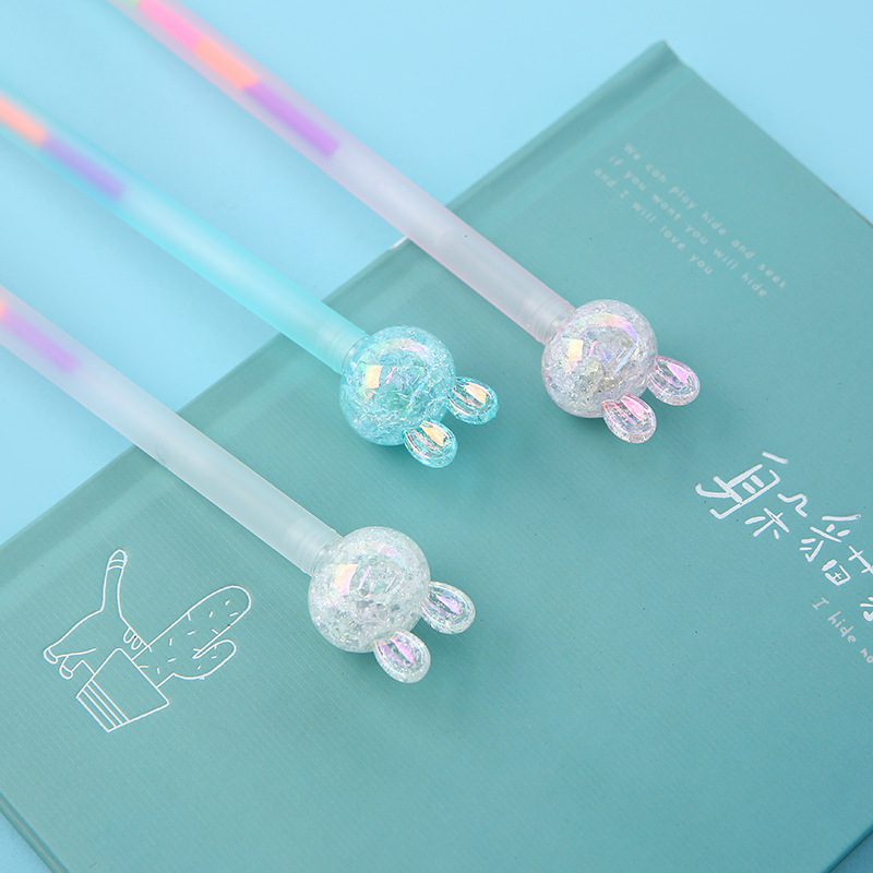 Korean Version Dazzling Ice Crack Marble Water-Based Neutral Pen Cartoon Crystal Rabbit Student Writing Stationery Wholesale Specification drawing