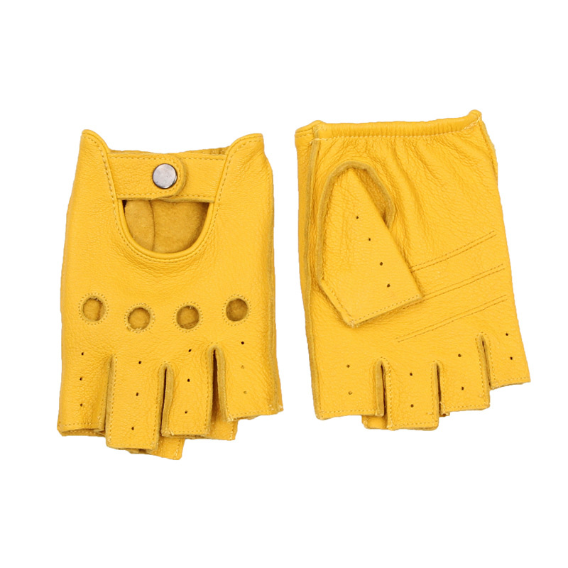 Motocicleta venado medio dedo guantes para hombres deportes ciclismo de fitness retro ciclismo respirable dedo desnudo guantes de cuero de vaca Item Picture