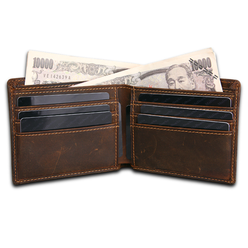 New Leather Wallet Crazy Horse Leather Wallet Manufacturers Direct Sales Cross Wallet Anti-Theft Brush Rfid Men's Wallet Item Picture
