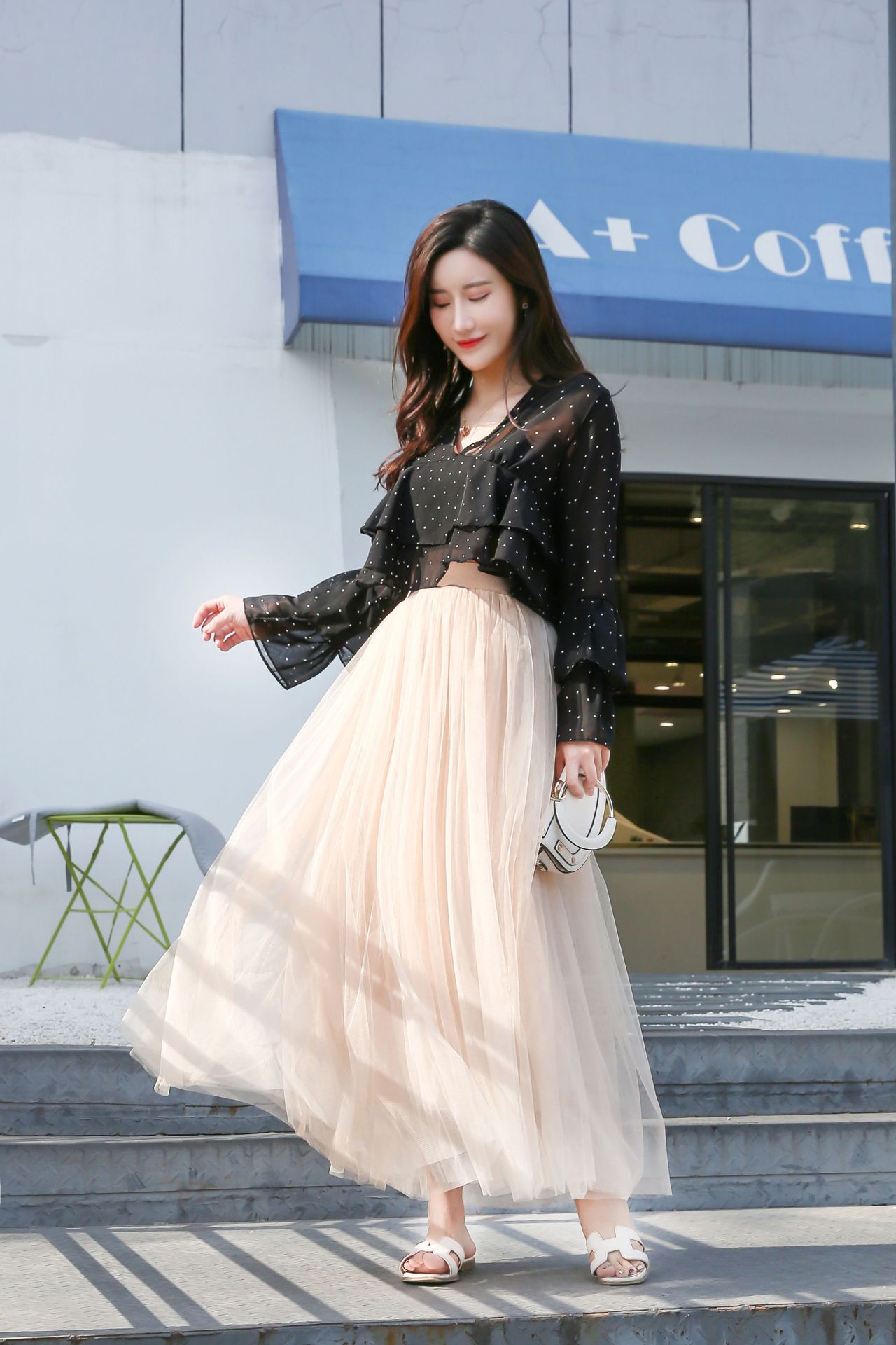 Spring And Summer Gauze Skirt In The Long Half Skirt Korean Version Of High Waist Thin All Matching A Word Pleated Peng Peng Skirt Gauze Skirt Item Picture