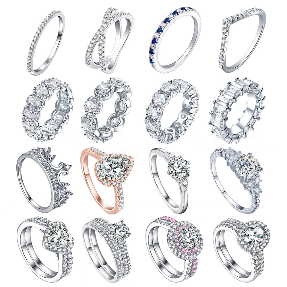 European and American wedding engagement zircon ring sterling silver ring ins fashion silver jewelry jewelry 925 silver ring women wholesale